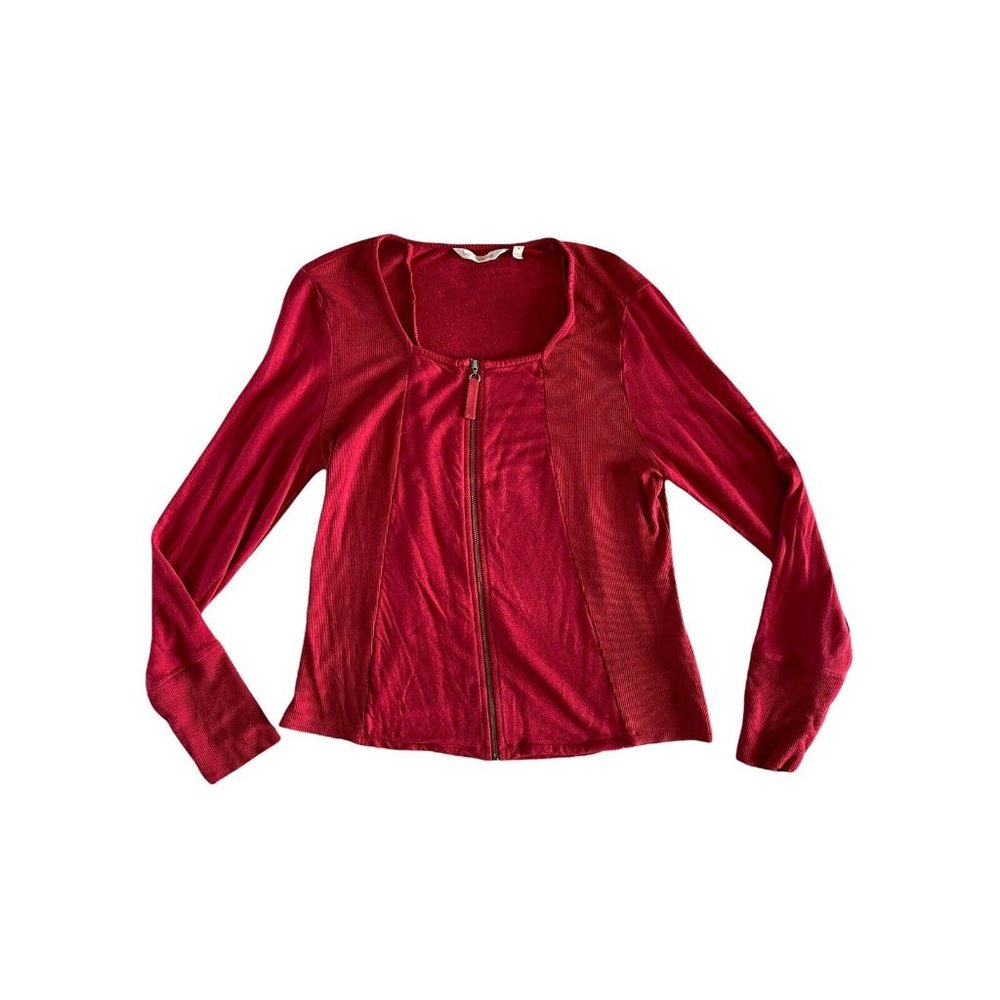 Soft Surroundings Bellissima Full Zip Top Red Ribbed Womens Size M 2CM55‎